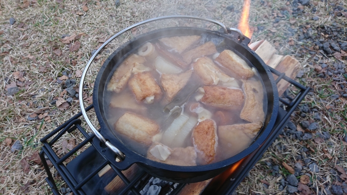 2016/12/3～4のキャンプ飯：テーマは簡素化。おでん、うどん、焼き芋、焼肉