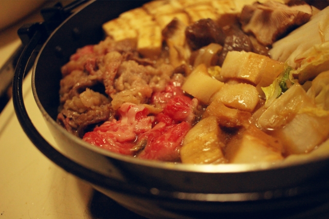 2017/1/21～22のキャンプ飯：すき焼き、鍋焼きうどん、雑炊、ゆで玉子